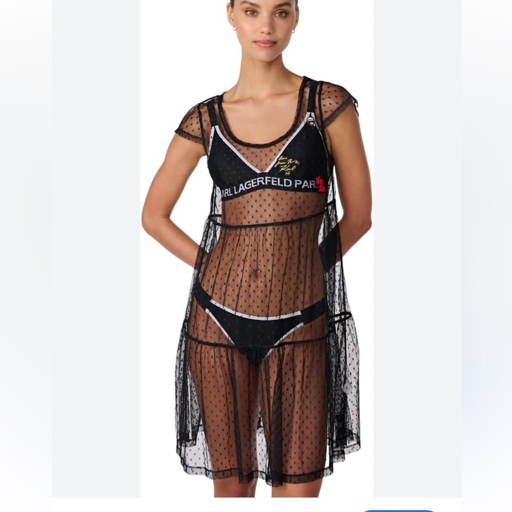 Karl Lagerfeld Black Sheer Polka Dot Chemise